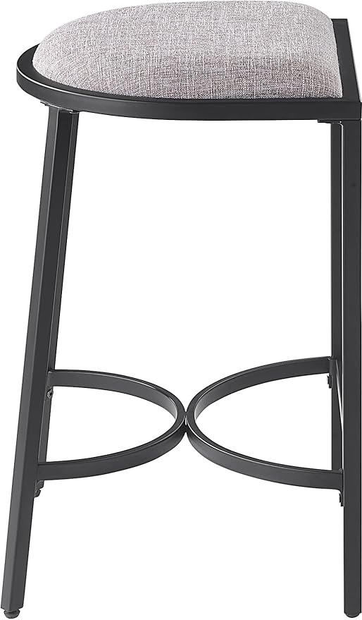 Crosley Furniture Ellery Upholstered Seat Counter Height Bar Stools Set of 2, Gray/Matte Black