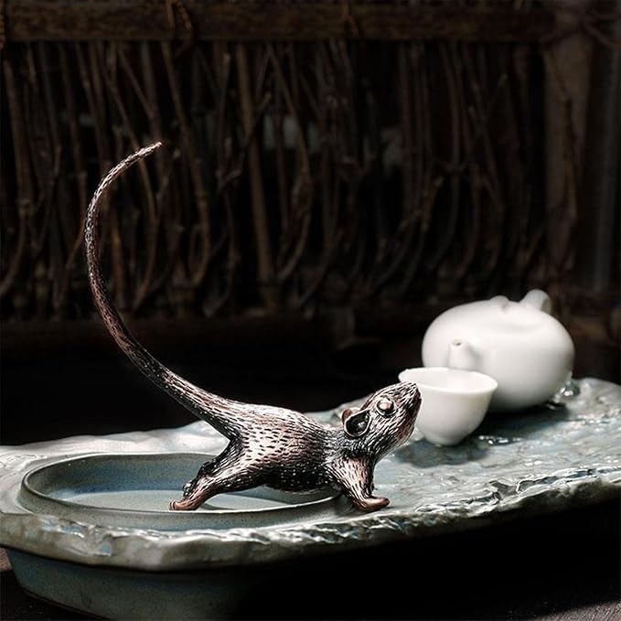 2PCS Mouse Figurines, Collectibles Long Tailed Mouse Statue Brass Animal Figurines Brass Decorative Objects Home Decor Decorative Statues for Table Tops Shelves Window Sills