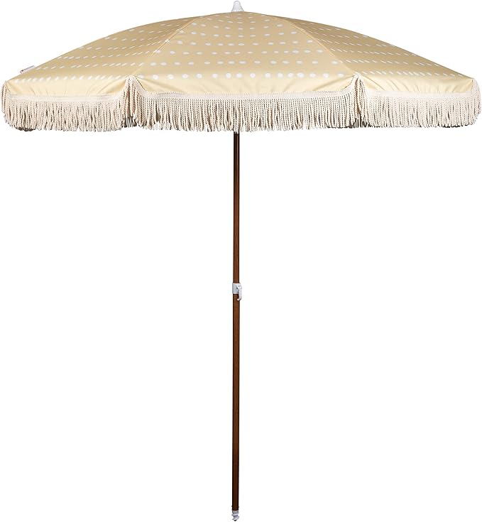 BEACH STATE Summerland 6.5 Feet Beach Umbrella with Fringe - Patio Umbrella - Outdoor Umbrella - UV50+ Sun Protection
