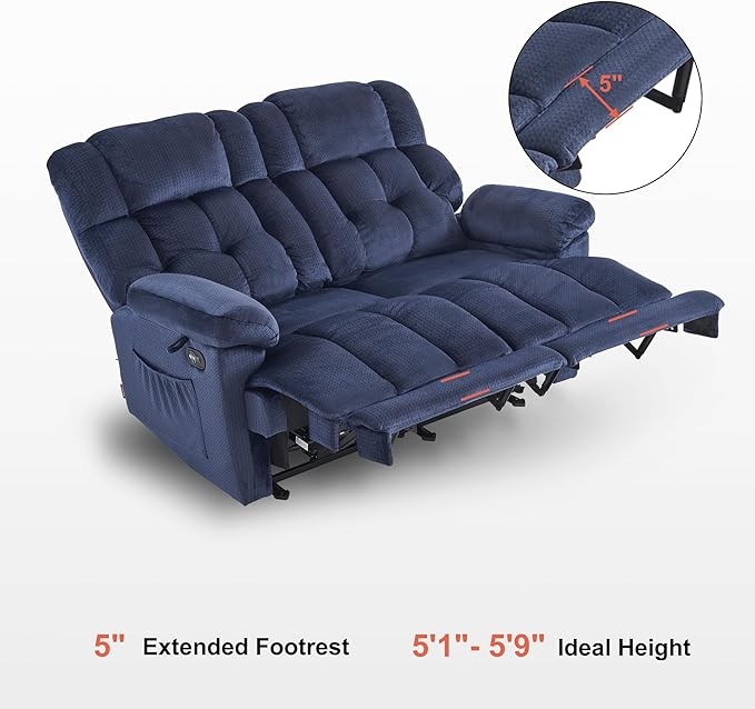 MCombo 58.7" Zero Gravity Power Loveseat Recliner with Heat and Vibration Massage, Reclining Loveseat Sofa with USB Ports for Living Room, Fabric 6237 (Navy Blue)