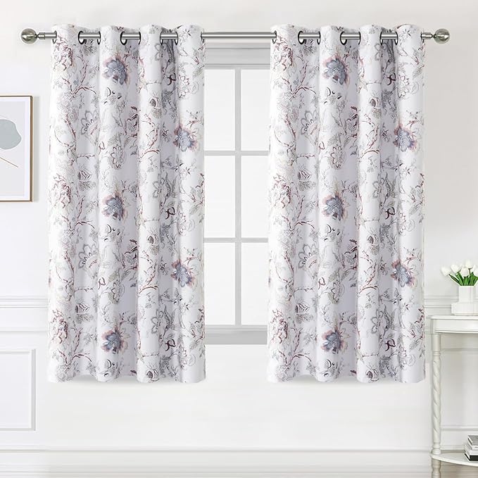 H.VERSAILTEX Blackout Curtains 63 Inch Length 2 Panels Set Floral Print Curtain Drapes for Living Room Thermal Insulated Grommet Window Curtains for Bedroom - Traditional Floral in Terracotta and Blue