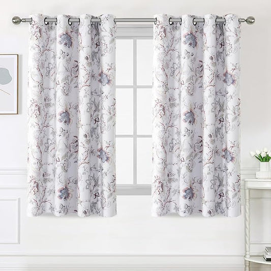 H.VERSAILTEX Blackout Curtains 63 Inch Length 2 Panels Set Floral Print Curtain Drapes for Living Room Thermal Insulated Grommet Window Curtains for Bedroom - Traditional Floral in Terracotta and Blue