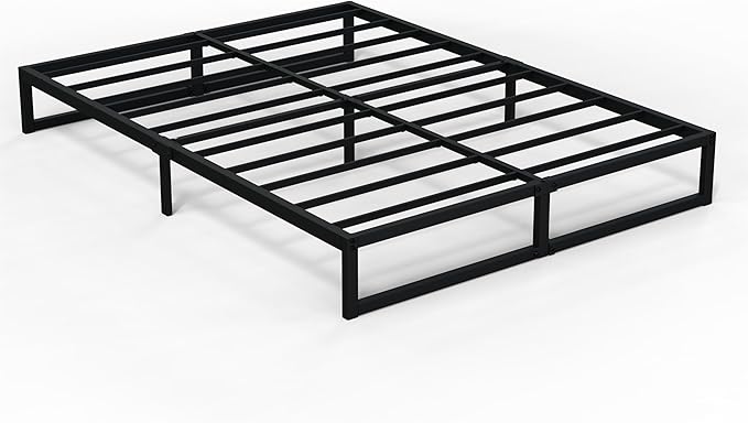 8 Inch Queen Bed Frame Metal Platform Mattress Foundation with Steel Slat Support, No Box Spring Needed, Easy Assembly, Black