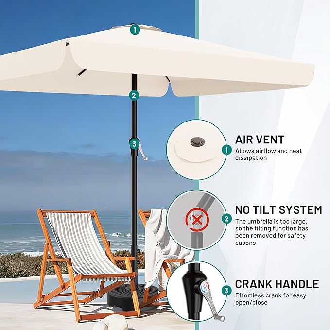 AreShark 8 X 10 FT Large Rectangular Patio Umbrella with Valance, Outdoor Table Market Umbrella w/Crank & 8 Ribs, Rectangle Outdoor Umbrellas for Garden, Deck, Yard and Poolside, Cream White