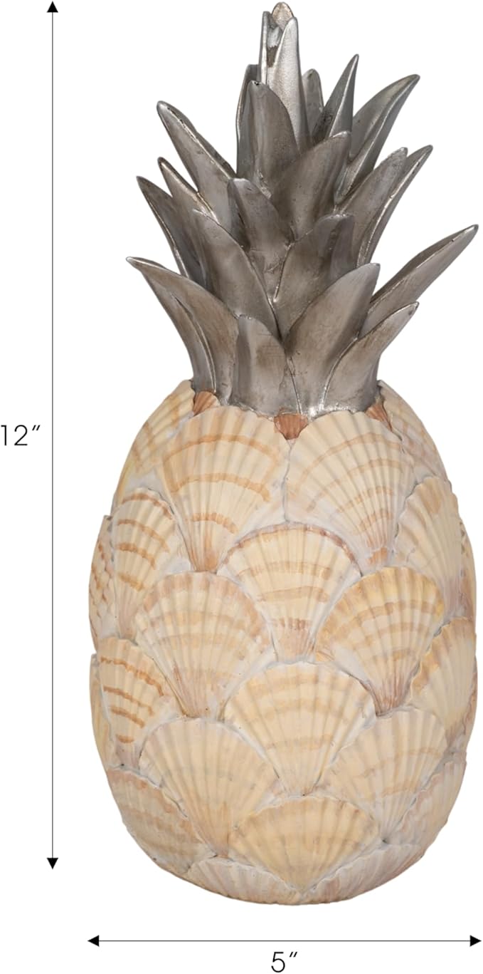 Sagebrook Home Unique 12" Seashell Pineapple Decorative Object, Polyresin Multi-Color Accent Piece for Home Elegance and Coastal Charm