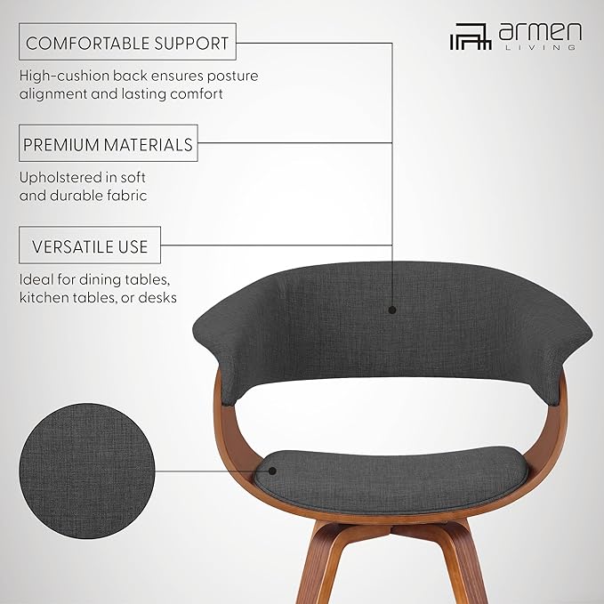 Armen Living Summer Modern Chair in Charcoal Fabric and Walnut Wood - Set of 4