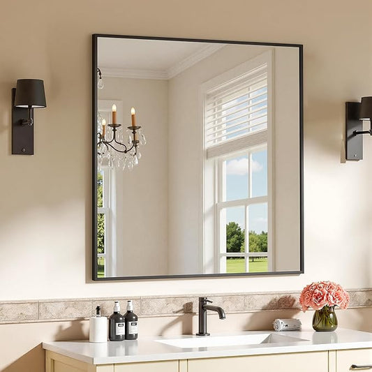 Bathroom Mirrors for Over Sink 30" x 30", Black Metal Frame Rectangle Wall Mirror, Modern Farmhouse Vanity Mirror(Horizontal/Vertical)