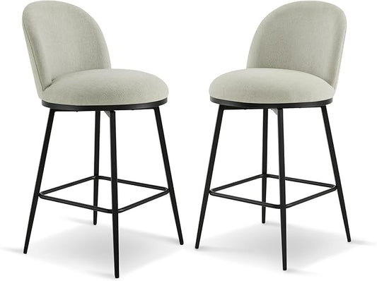 Swivel Bar Stools Set of 2, 26" H Upholstered Linen Fabric Barstools with Backs,Counter Height Stools with Metal Legs for Kitchen Island,Grey,1 Box