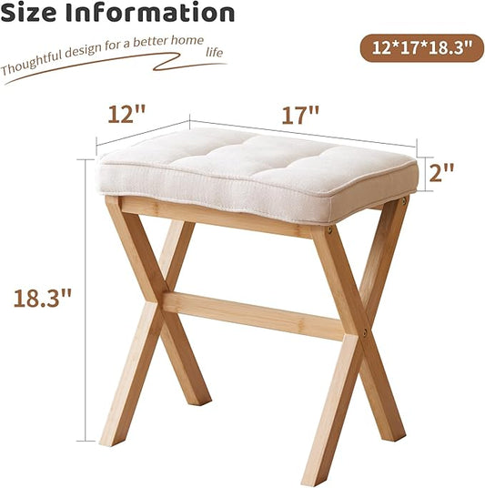 FILWH Foot Stool Small Ottoman Foot Rest Padded Foot Stool Desk for Under Office Desk Vanity Stool Bamboo Footstool Sofa Footrest Shoe Stool Small Foot Stools (Natural Legs + Beige)