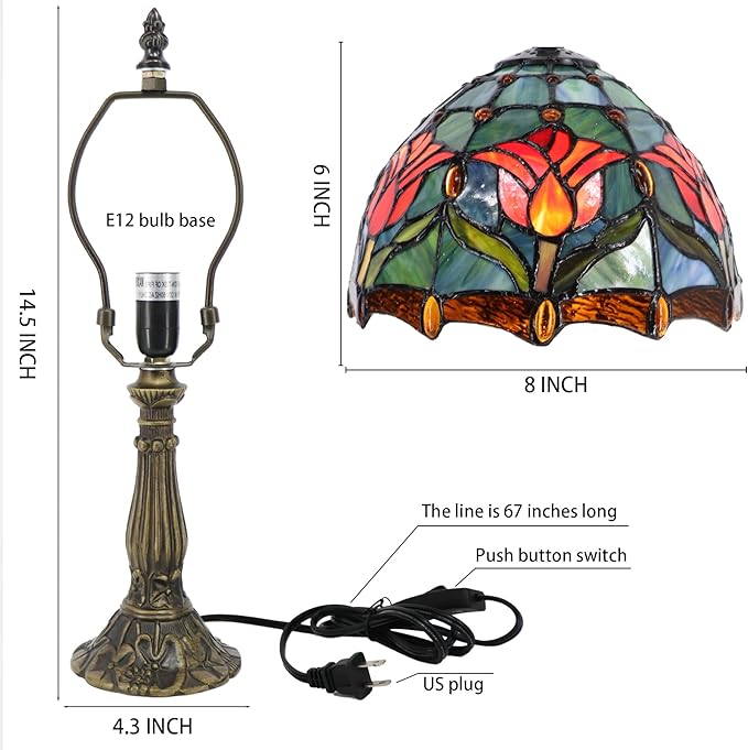 Small Tiffany Lamp Mini Accent Table Lamp Stained Glass Desk Memory Lamp Sympathy 8X14.5 Inch (Tulip Style)
