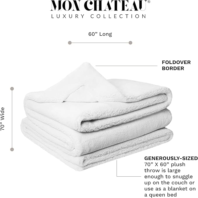 Mon Chateau 60" x 70" Hearthside Faux Fur Throw Blanket, Reversible Soft Blanket for Queen-Size Bed, Couch, or Sofa, Cozy Home Decor and Stylish Living Room Comfort, Winter Cream (Moonlit Cream)