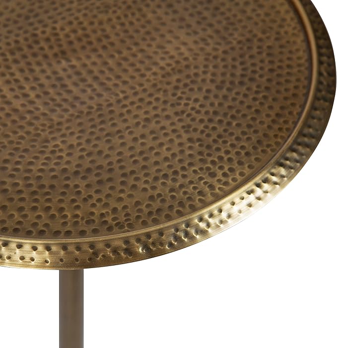Kate and Laurel Sanzo Modern Round Pedestal Side Table, 15 x 15 x 24, Gold, Decorative End Table with Hammered Tabletop for Use as a Bedroom Nightstand or Living Room Accent