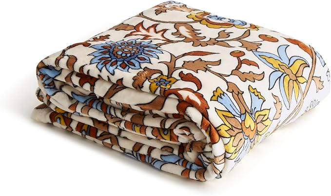 Vera Bradley Women's Fleece Oversized Throw Blanket, Marrakesh Vines Neutral