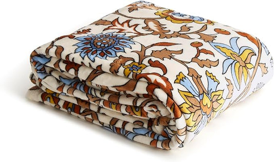 Vera Bradley Women's Fleece Oversized Throw Blanket, Marrakesh Vines Neutral
