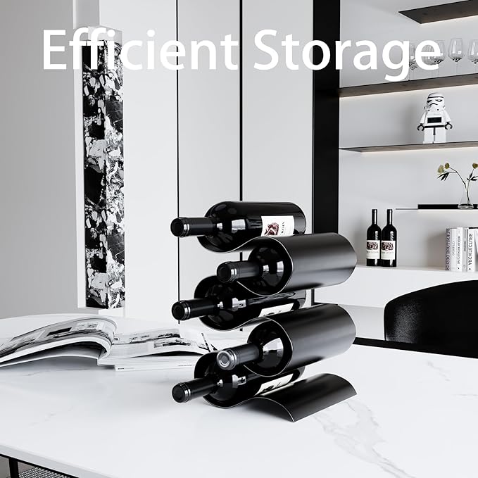 Black Wine Rack Countertop, Modern Metal Wine Rack for Inside Cabinet, Minimalist Small Wine Holder Tabletop, 5 Bottle Wine Display Stand for Wine Storage Organizer Home Kitchen Bar (Black)
