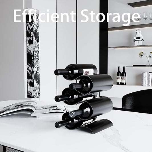Black Wine Rack Countertop, Modern Metal Wine Rack for Inside Cabinet, Minimalist Small Wine Holder Tabletop, 5 Bottle Wine Display Stand for Wine Storage Organizer Home Kitchen Bar (Black)