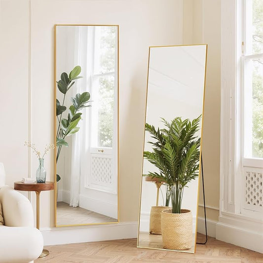 Mirror Full Length 59"x16" Rectangle Floor Mirror with Stand, Aluminum Alloy Frame & Shatterproof Glass Full Body Mirror, Freestanding Hanging or Leaning Wall Mirrors for Bedroom Closet Living Room