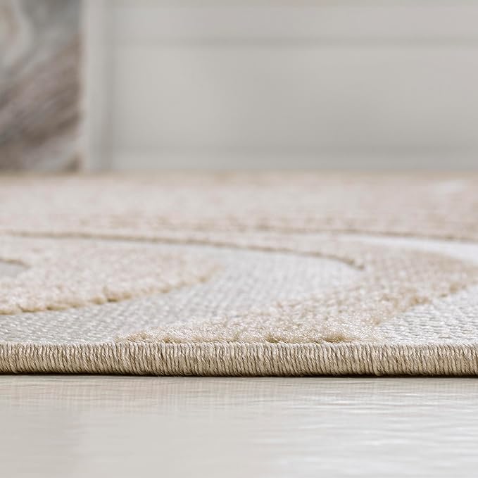 JONATHAN Y Maribo High-Low Abstract Striped Beige/Cream 3x5 Indoor/Outdoor Area Rug for Patio, Backyard, Living Room, Bedroom, Office, Hose-Washable (SCN103D-3)