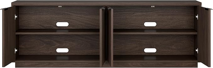 Henn&Hart Fluted TV Stand for TVs up to 78" with 2 Ribbed Storage Cabinets and Adjustable Shelves for Living Room, Family Room, or Office, Warm Brown