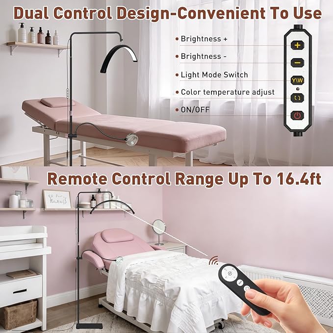HITTI Half Moon Lash Light -Professional Eyelash Extensions LED Lamp with 5X & 10X Magnifier, Phone Holder & Remote for Esthetician, Nail Tech, Tattoo, Skincare, Salon SPA, Craft, Sewing - Black