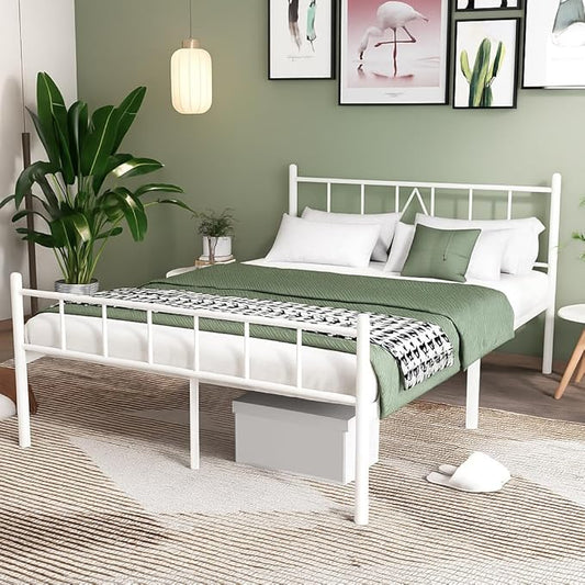 14 Inch Full Size Bed Frames with Headboard/Footboard, Under Bed Storage, Strong Metal Slats Support, No Box Spring Needed, Noise Free, Easy Assembly, White