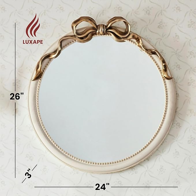 24-Inch Gold Bow Resin Mirror – Perfect Decorative Accent for Nursery and Elegant Baby Room Decor (Gold_1, 24in)