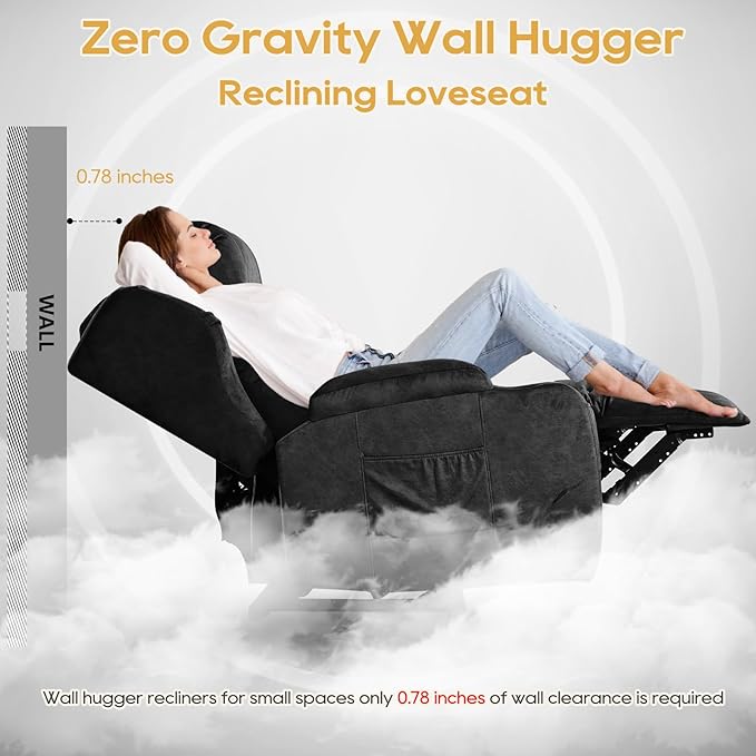 IPKIG Power Recliner Sofa with Flip-Up Backrest Console, USB & USB-C Ports, AC Outlet, LED Lights, Wall Hugger Recliners for Living Room, RV (Drak Grey, 89" - 4 Seat) | Velvet Fabirc, Zero Gravity, Dual Reclining, 2 Lumabr Pillow, Bluetooth Speakers