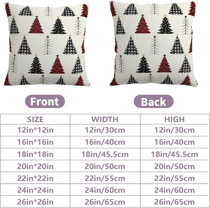 Buffalo Plaid Christmas Tree Pillow Covers 16x16 Set of 2 Red Black and White Xmas Decorative Outdoor Throw Pillow Cases Seasonal Farmhouse Cushion Case Winter Holiday Decor for Sofa Couch
