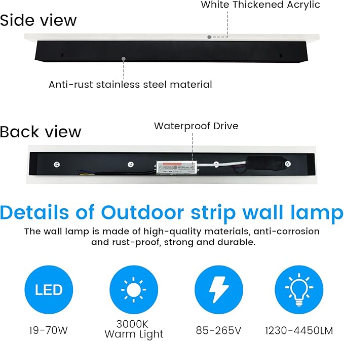 Outdoor Wall Lights for House - 94inch Modern Outdoor Wall Light Fixture Long Strip Wall Sconce, Ip65 Waterproof Exterior Wall Mount Outside Garage Lights for Living Room, Porch