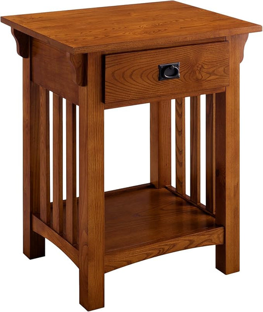 Leick Home 8222 Mission Impeccable End Table with Drawer, Made with Solid Wood, Side Table for Living Room, Bedroom, Medium Oak Finish Nightstand Table