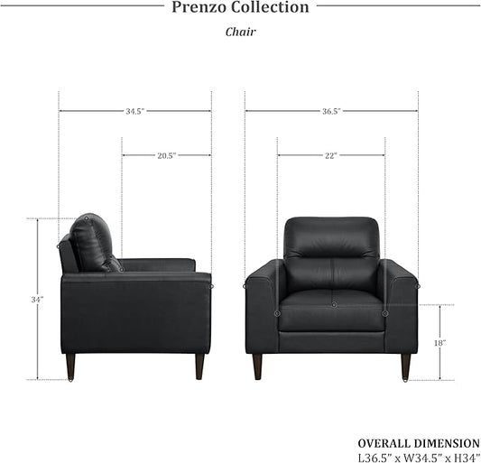 Lexicon 3 Piece Living Room Furniture Sets,Top Grain Leather Match Living Room Sofa Set, Track Arms, Solid Wood Legs, Comfy Couches Including Chair, Loveseat & Sofa, 3 Pieces, Black