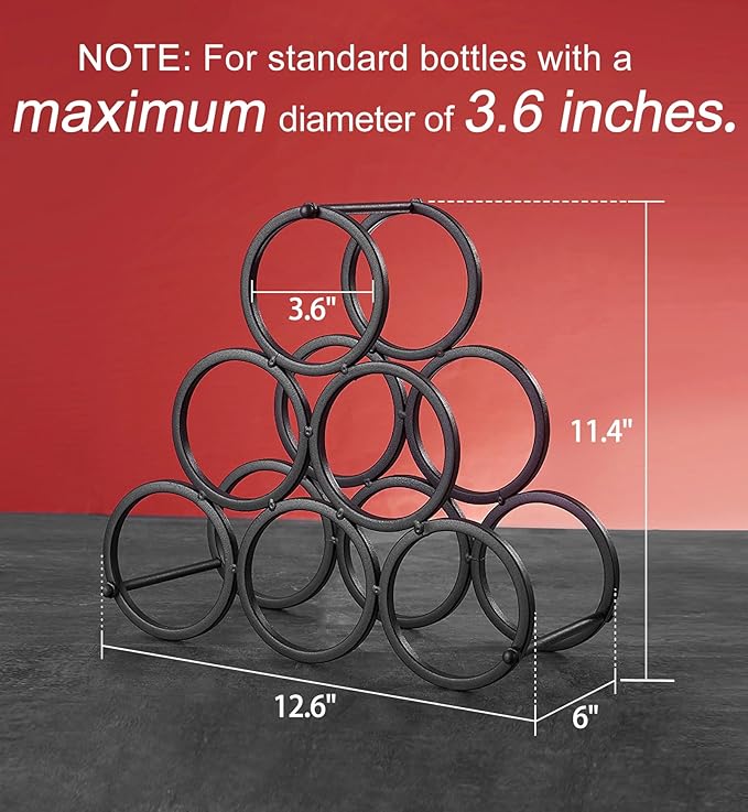GeLive Small Tabletop Wine Rack 6 Bottles Triangle Freestanding Countertop Wine Bottle Holder Cabinet Pantry Wine Storage Stand Bottle Organizer for Coffee Bar Kitchen, Frosted Iron, Black