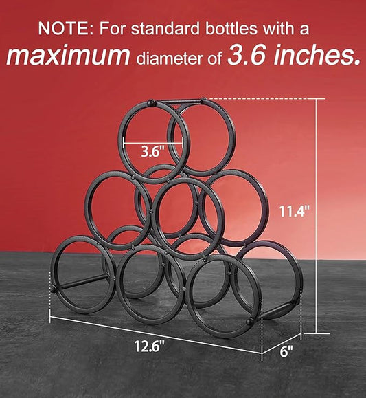 GeLive Small Tabletop Wine Rack 6 Bottles Triangle Freestanding Countertop Wine Bottle Holder Cabinet Pantry Wine Storage Stand Bottle Organizer for Coffee Bar Kitchen, Frosted Iron, Black