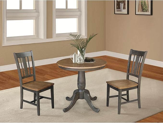 IC INTERNATIONAL CONCEPTS 30" Round Wood Table with 2 San Remo Chairs in Hickory/Washed Coal - 3 Piece Set