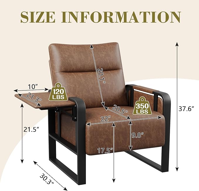 Modern PU Leather Accent Chairs Set of 2 Upholstered Armchairs with Tray Table Leisure Side Chairs for Living Room Bedroom Office Dark Brown