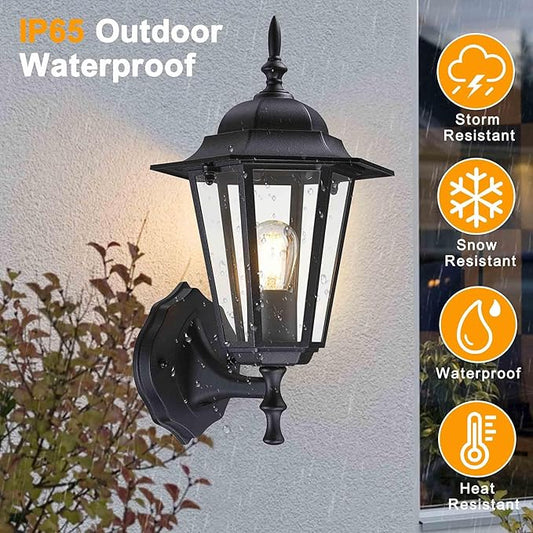 Outdoor Wall Lantern, Exterior Waterproof Wall Light Fixtures with Clear Glass, Die-Aluminum Porch Light, Anti-Rust Outside Lighting for Patio Front Door Entryway, Matte Black, 2-Pack