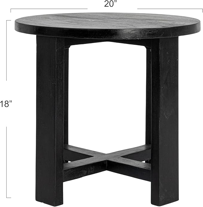 Creative Co-Op Elegant Acacia Trestle Round End Table, Black