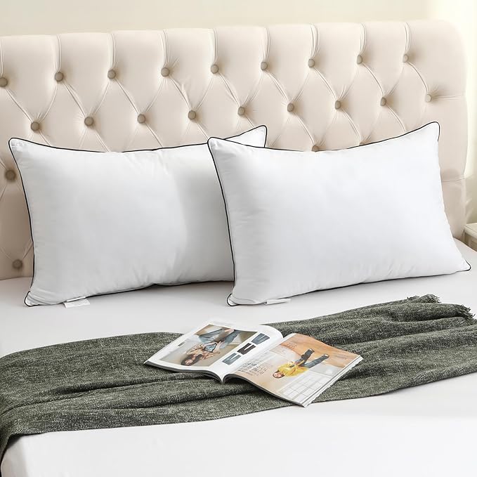 BPC Goose Feather Down Pillows Standard Size Set of 2, Luxury Feather Pillows for Sleeping, 100% Organic Cotton Cover, Soft Support Surround Fill Down Alternative, Hotel Collection Bed Pillows 20"x26"