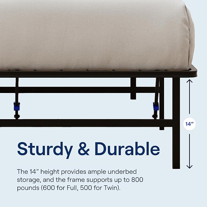 Siena Foldable Metal Platform Bed Frame - Queen - Tool-Free Easy Set Up - 14” Height - Classic, Durable Design - Sturdy Coated Steel Frame - No Box Spring Needed - Matte Black Finish