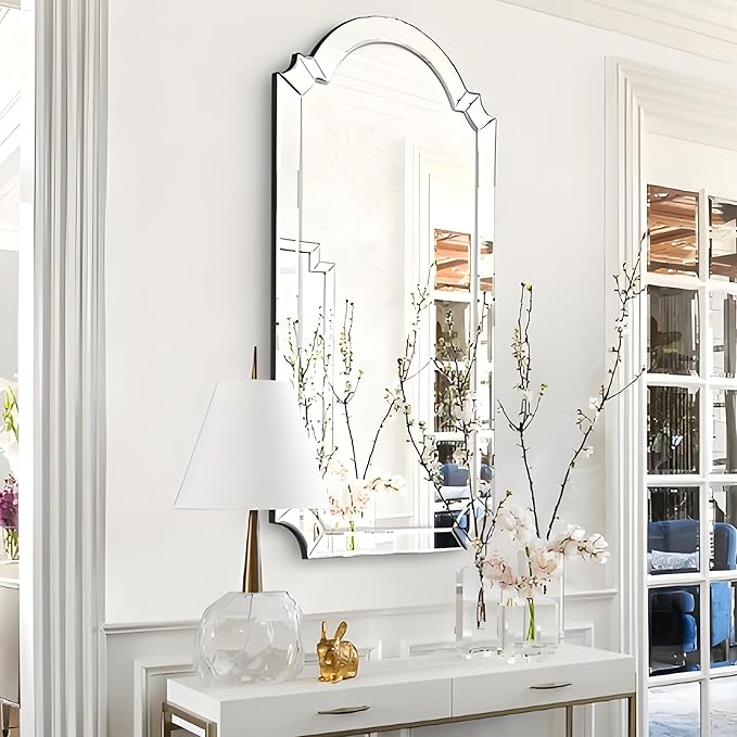 Chende Arched Full Length Mirror, 59" x 30" Large Decorative Wall Mirror with Beveled Glass Frame for Wall Decor Living Room, Bathroom, Bedroom, Dining Room, Unique Design