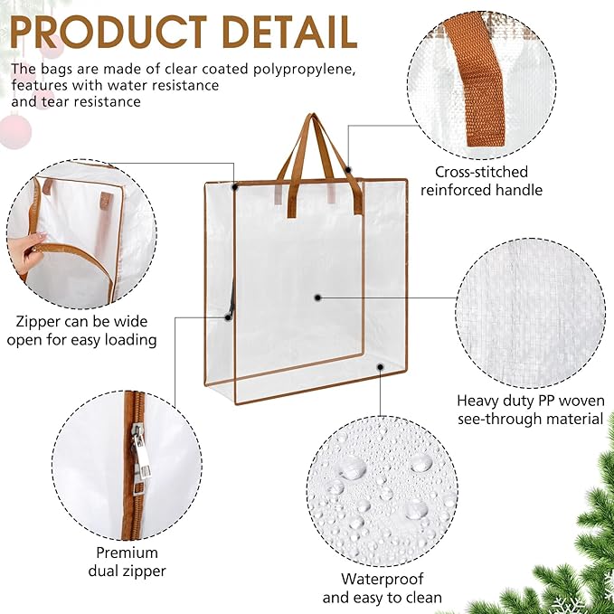 8 Pcs Clear Wreath Storage Bags 26 Inch St. Patrick's Garland Container Door Garland Holiday Wreath Storage Holder with Handle and Zipper Heavy Duty Plastic Packing Totes(Camel)