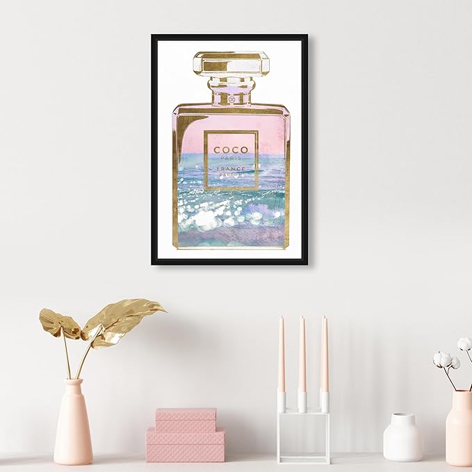 The Oliver Gal Artist Co. Fashion and Glam Wall Art Canvas Prints Blush Ocean Spray Perfume Home Décor, 10" x 15", Black Floating Frame