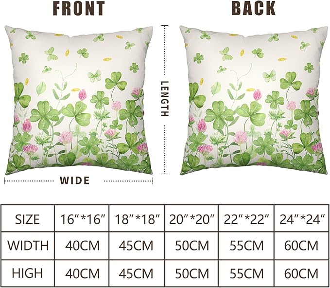 Green Shamrock St Patricks Day Pillow Covers 18x18 Set of 2 Watercolor Lucky Clovers Floral Hrow Pillow Cover Spring St. Patrick's Day Outdoor Decorative Pillow Case for Home Couch Sofa