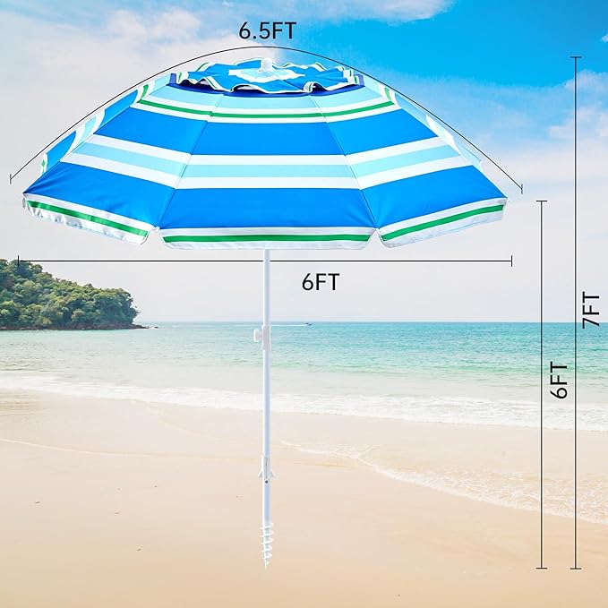 beach umbrella with sand anchor,UPF 50+protection,8 ribs, beach umbrellas for sand portable,with button tilt - multifunctional outdoor sunshade for gardens,courtyards,and beaches.