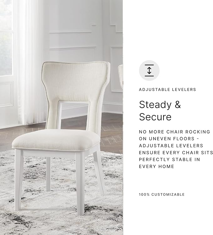 Signature Design by Ashley Chalanna Modern Upholstered Dining Chair with Cushion and Adjustable Levelers, Set of 2, White