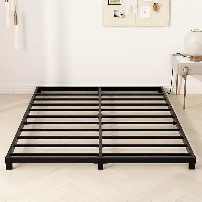 4 Inch King Size Bed Frame, Heavy Duty Metal Platform Low King Bed Frame, No Box Spring Needed, Noise Free, Easy Assembly, Black