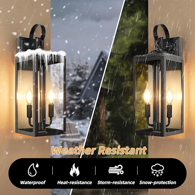 OKELI 17.6" 2-Pack Outdoor Wall Light Fixture, Large Exterior Porch Lighting 2-Light Farmhouse Outside Lantern Lights with Clear Glass Waterproof Wall Sconces Lamp for House Garage
