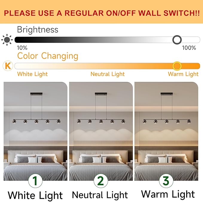 Modern LED Pendant Lights, Dimmable 47in Linear Globe LED Chandelier Lighting, Black & Gold Dining Room Hanging Light Fixtures Kitchen Island 5-Globe Pendant Light for Dining Table (3150lm)