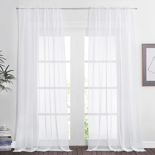 NICETOWN White Sheer Curtains 120 inch Long 2 Panels Set, Pocket Top Elegant & Lightweight Voile Sheer Light Filtering Drapes for Living Room, 1 Pair, W60 x L120