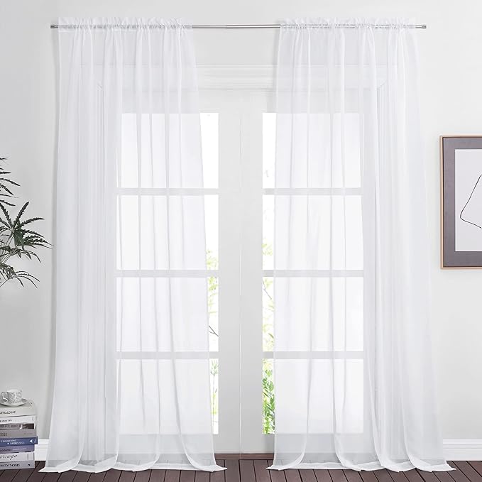 NICETOWN Cloudy Window Sheer Curtains Extra Long for Living Room, Pocket Top Voile Sheer Curtains Window Treatment for Patio/French Door, 1 Pair, W60 x L95